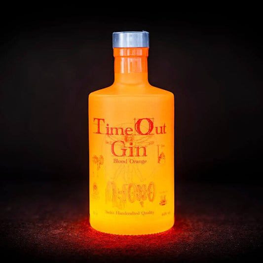 TimeOut Gin Blood Orange 50cl bottle showcasing its vibrant color and unique design for connoisseurs.