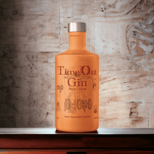 TimeOut Gin Blood Orange 50cl bottle showcasing vibrant design and quality craftsmanship.