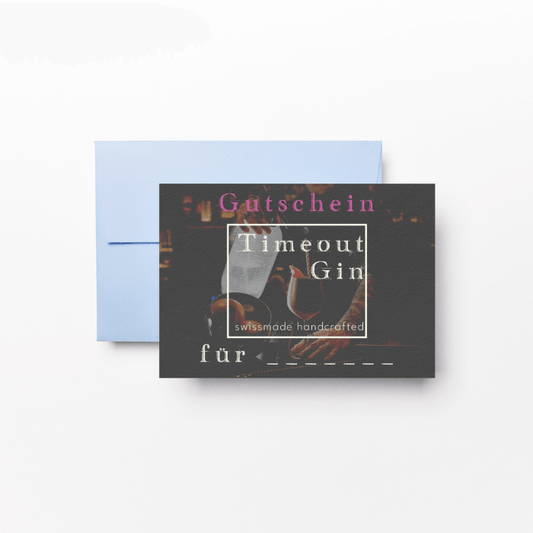 TimeOut Gin Gutschein mit blauer Umschlag, für Genuss und persönliche Auszeiten.